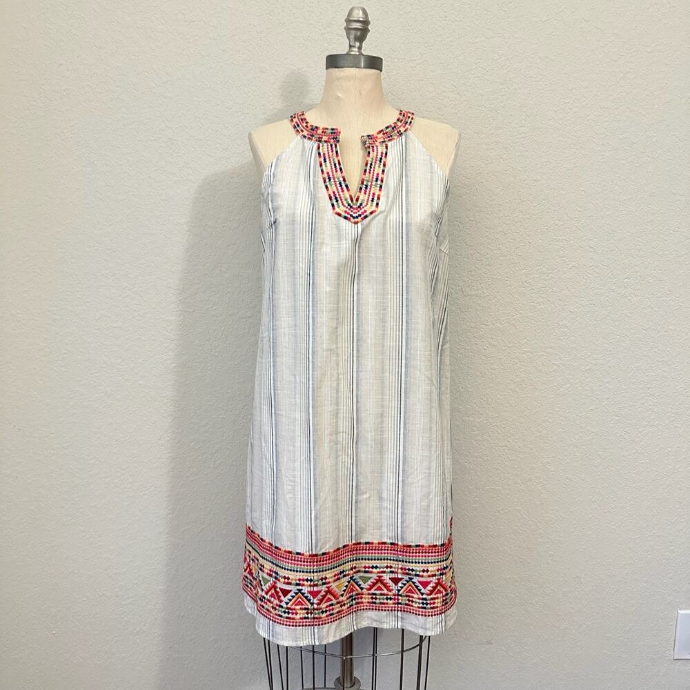 SAVANNA JANE Mini Shift Dress Striped Embroidered Sleeveless Tribal NWOT